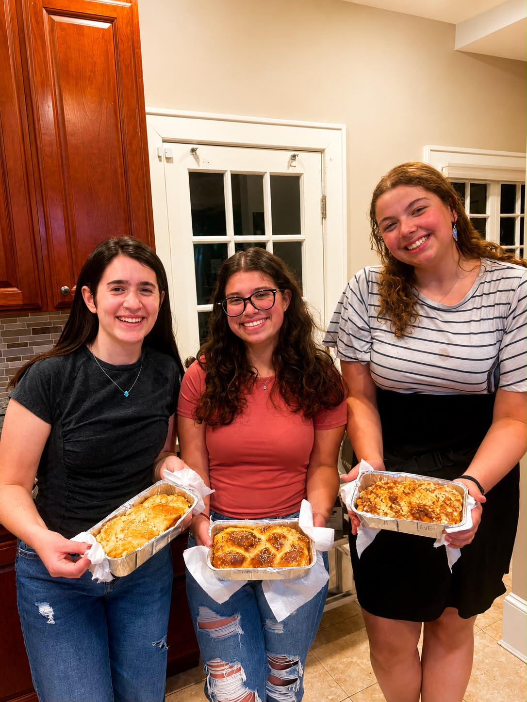 Students baking challah together